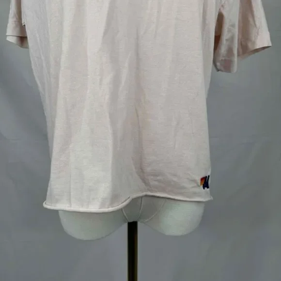 Aviator Nation Cream Short Sleeve T Shirt With Heart Patch Medium Soft Flawed - Picture 4 of 15